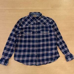 Women's Jachs Girlfriend Size XL Blue Red Tab Sleeve Plaid Bea Flannel Shirt